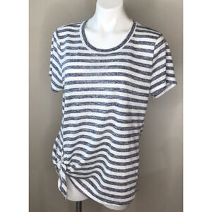 Bobeau Blue & White Stripe Short Sleeve Blouse with tie up on left side Size XL